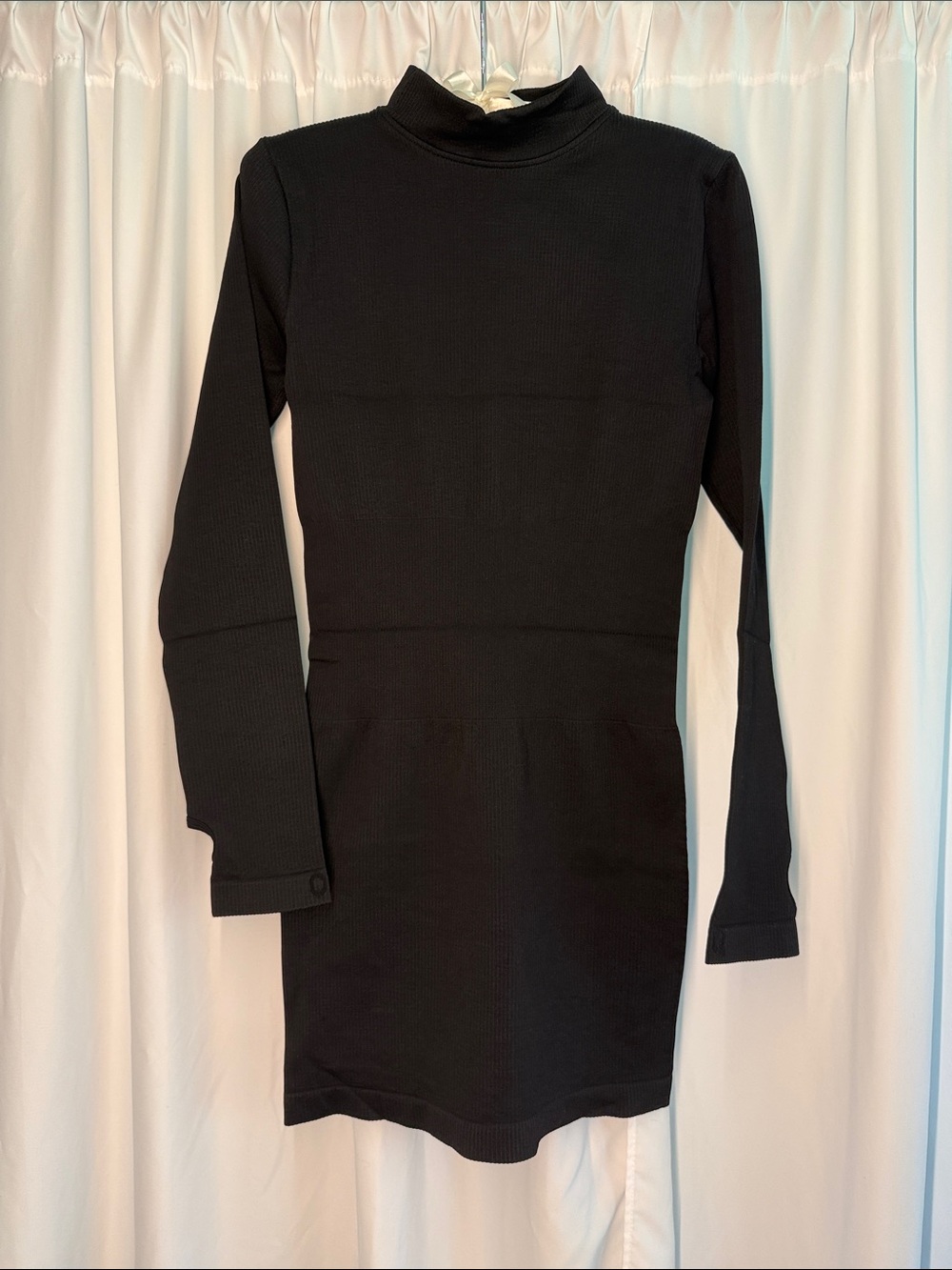 Black Long Sleeve Turtleneck Ribbed Dress